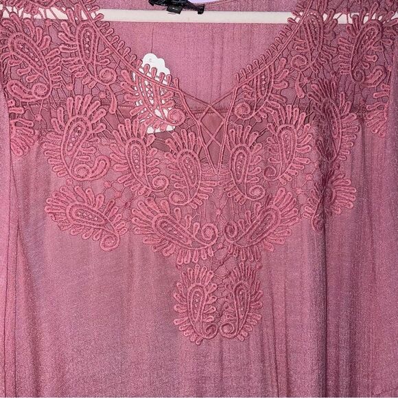 NEW J Gee 3X Boho Dress Midi Pink Eyelet Crochet Gauzy Bell Sleeve - Picture 4 of 9